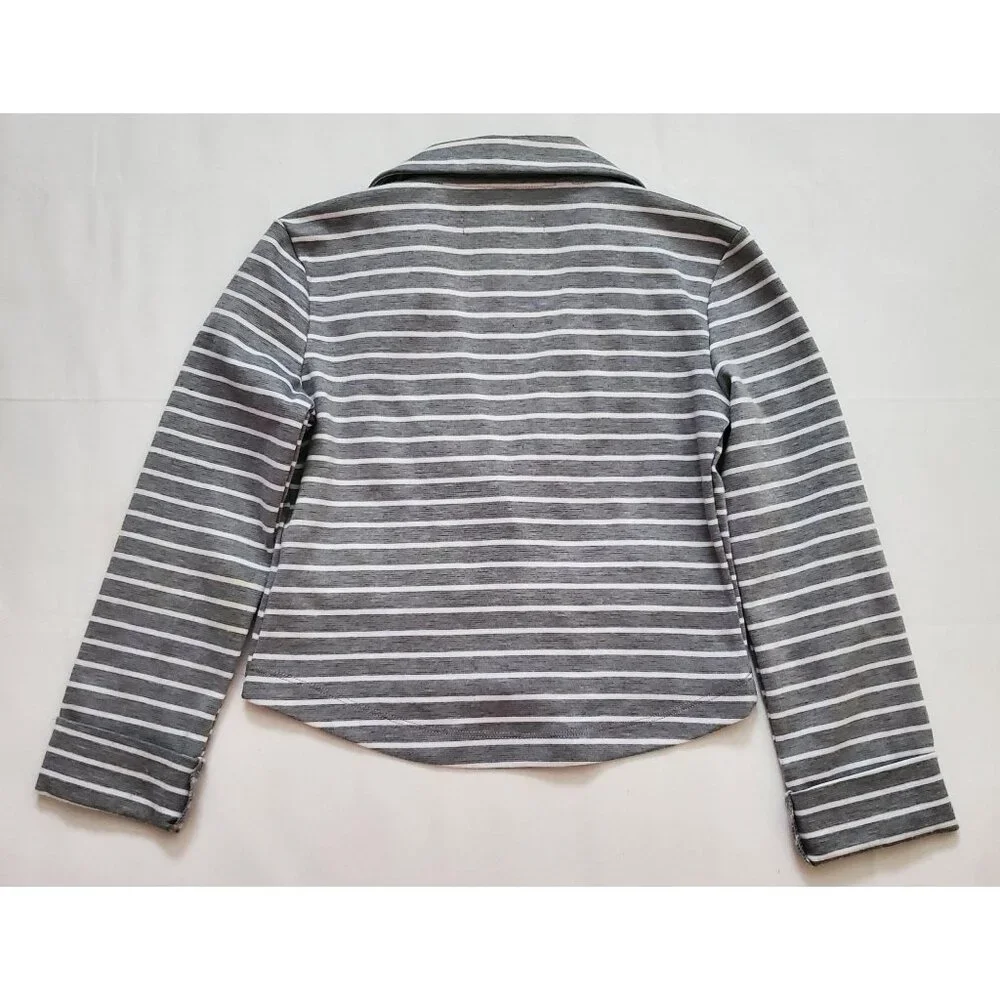 Jordache Kids Girls Gray & White Striped Long Sleeve Blazer Jacket Small‎ (6-6X)